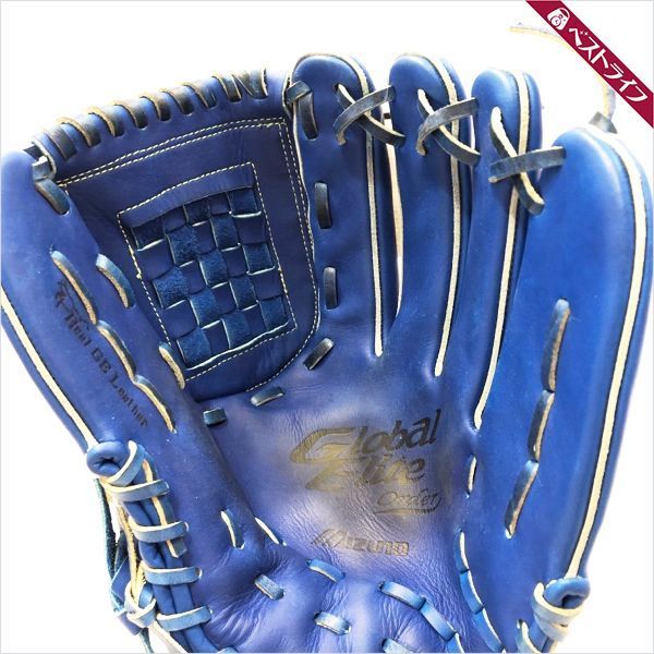 ミズノ グローバルエリート 軟式 グローブ 右投げ オールラウンド ブルー 耕作印 レザー【006】_4