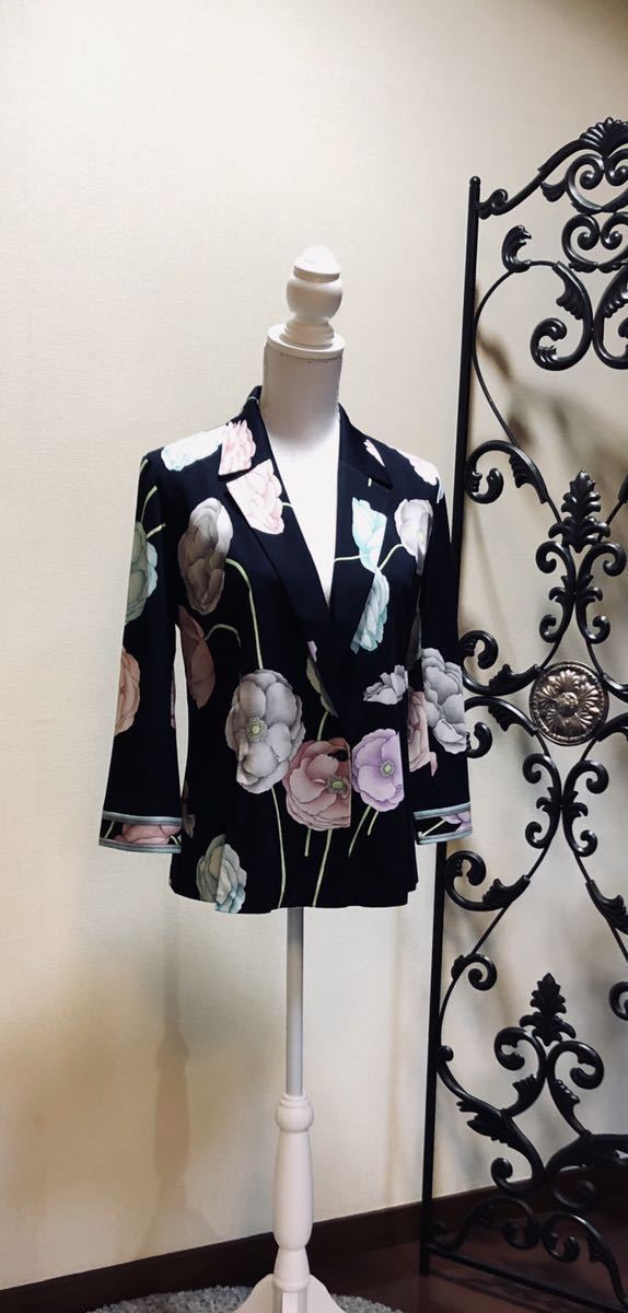 レオナール カンカン素材 LEONARD 花柄ワンピース 40size カンカン