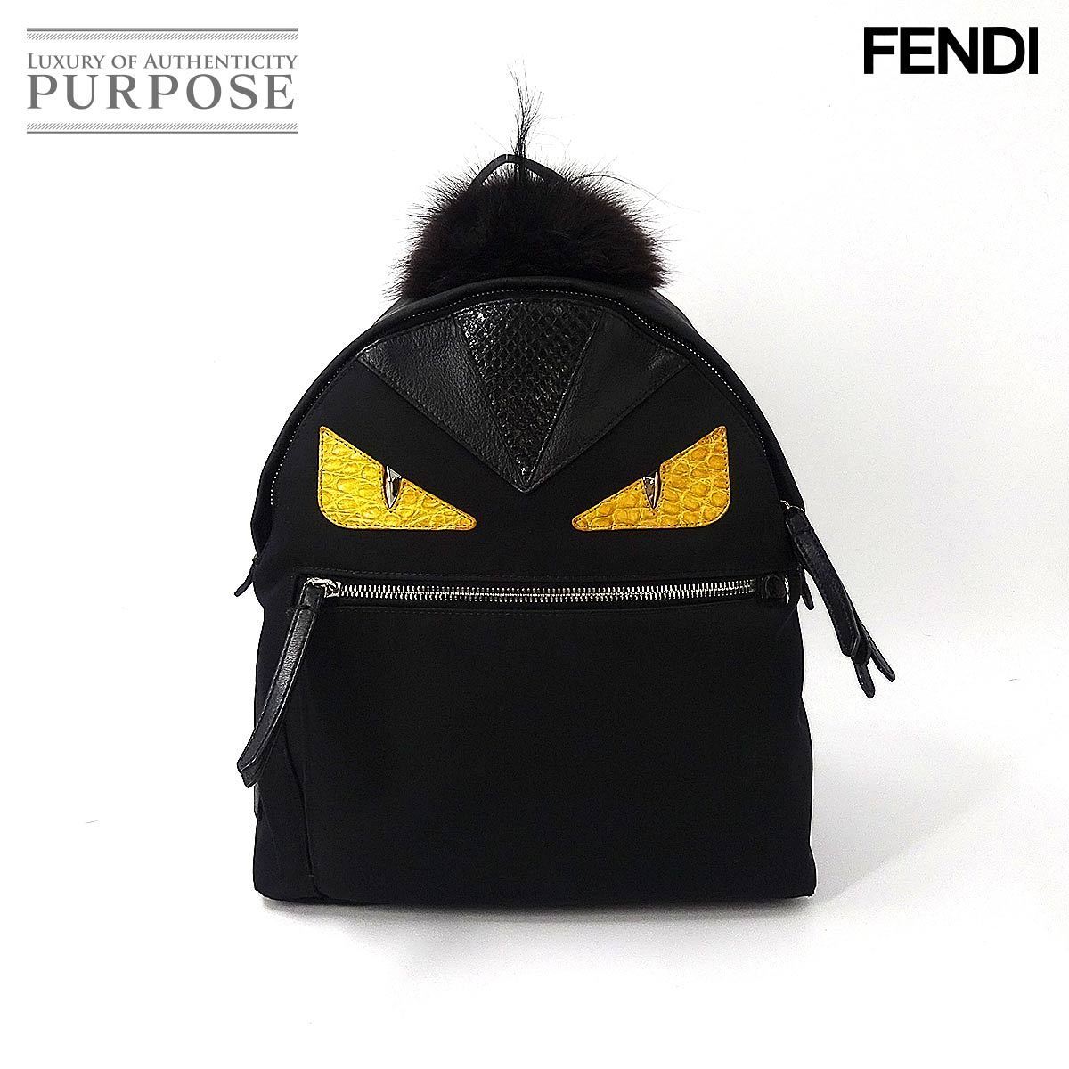 極美品 FENDI フェンディ バッグバグズ モンスター ファー×レザー