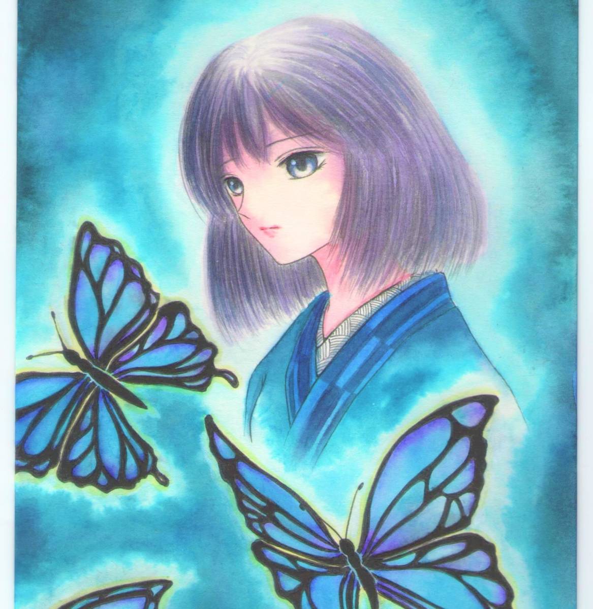 直筆 手描きイラスト オリジナル原画 青い蝶 手描きイラスト 売買されたオークション情報 Yahooの商品情報をアーカイブ公開 オークファン Aucfan Com