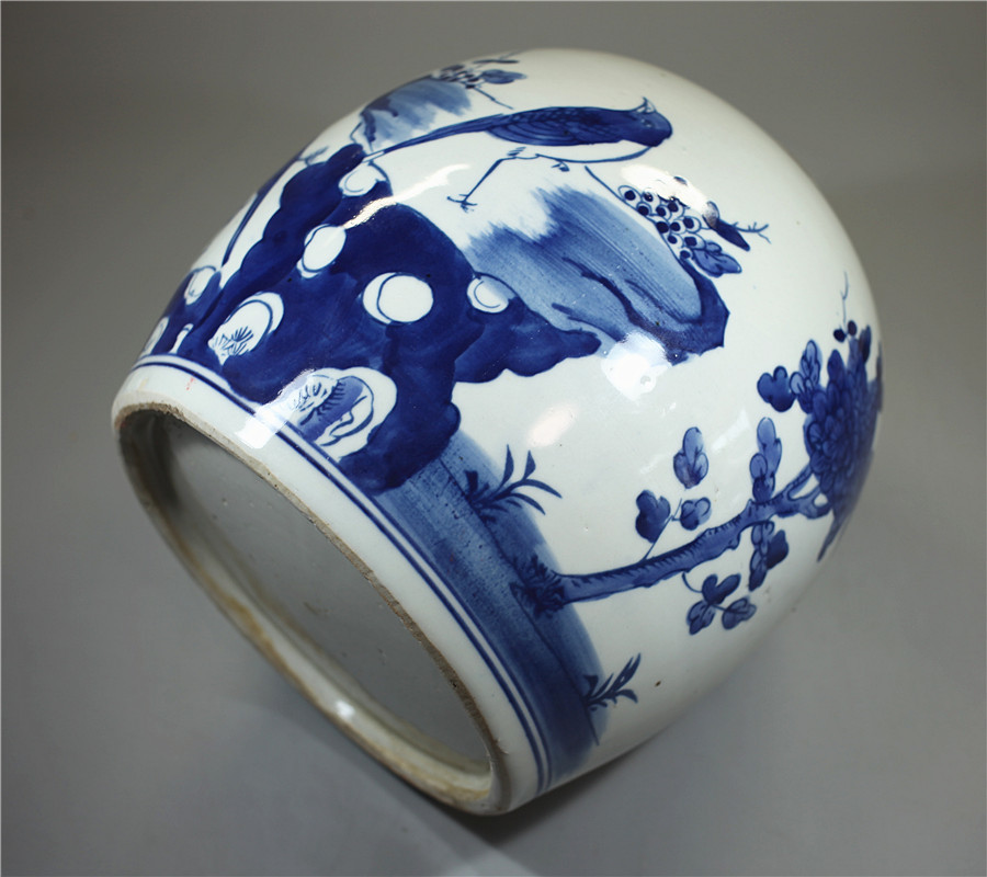 清代　青花漢詩唐草文茶壷 唐物 清代 染付青花山水花鳥文 蓋付壷／状態いい美品＾－＾！C1781 清