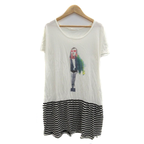 ビュルデサボン Bulle De Savon ワンピース ラウンドネック 半袖 ミニ丈 プリント ボーダー柄 F マルチカラー ベージュ Ho15 レディース ワンピース 売買されたオークション情報 Yahooの商品情報をアーカイブ公開 オークファン Aucfan Com