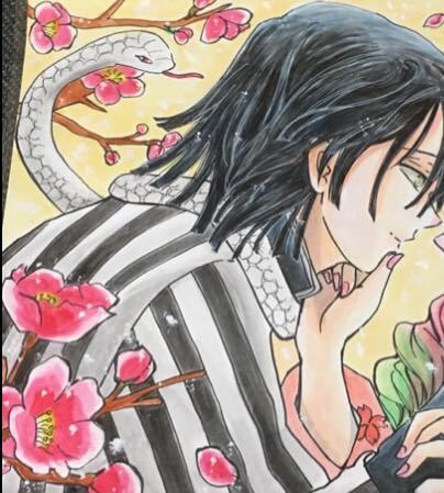【完売】鬼滅の刃　伊黒小芭内　甘露寺蜜璃　おばみつ　ファンアート　手描きイラスト 鬼滅の刃 手描きイラスト おばみつ 伊黒小芭内 甘露寺蜜璃(手描き