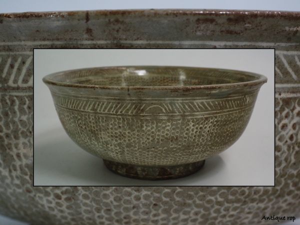 古瓷収蔵】高麗 青磁 三島茶碗 粉引 三島碗 幅15.5㎝ 李朝