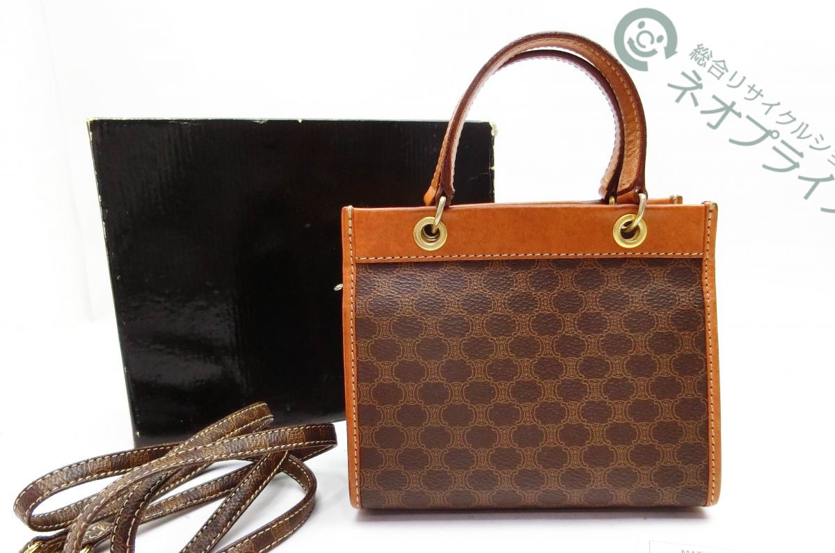 ◇S3889 CELINE セリーヌ マカダム柄 PVC × レザー 2WAY ミニ ハンド 