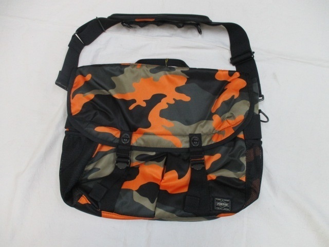 美品Porter 迷彩ボディバッグ (オレンジ/黒) PORTER PS CAMO SHOULDER BAG Woodland Orange 384-05756 新品 タグ