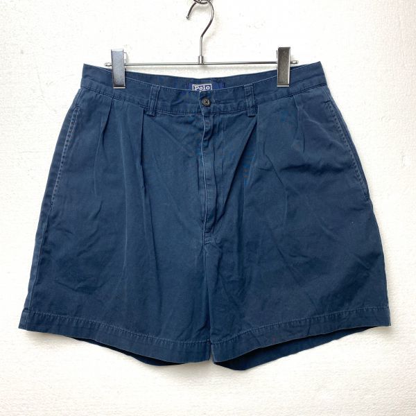 90s USA製 ラルフローレン コットンポプリン ツータックパンツ ネイビー 90's ポロラルフローレン 2タック コットン ポプリン ショーツ 紺 (32