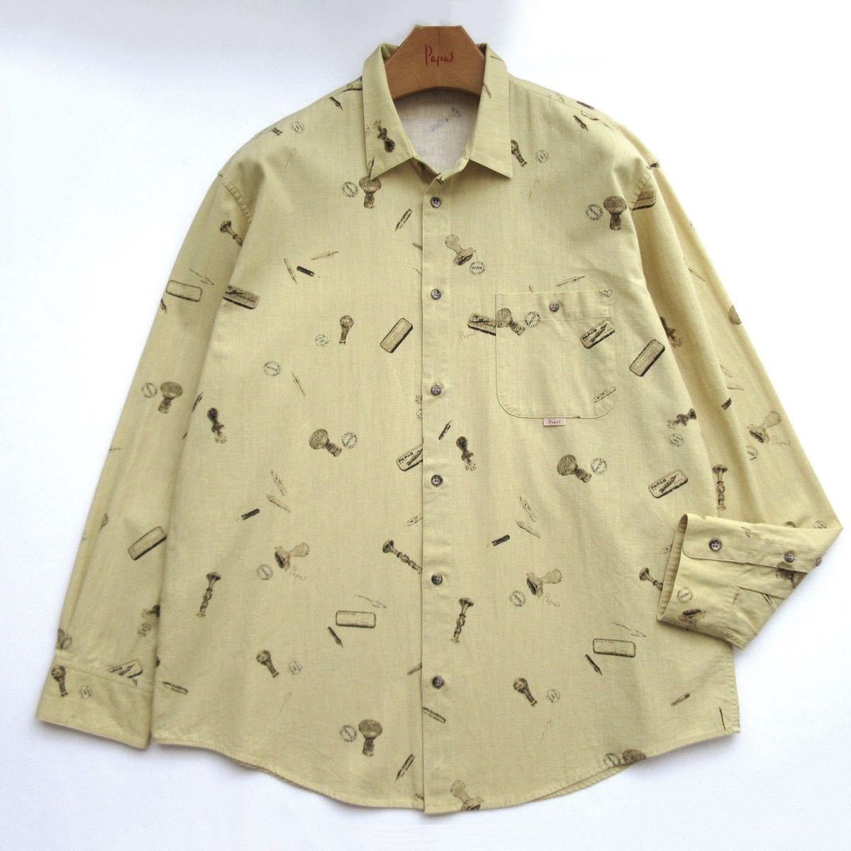 パパス Papas Tシャツ プリント 日本製 ロゴプリント L 40⁄2甘撚天竺