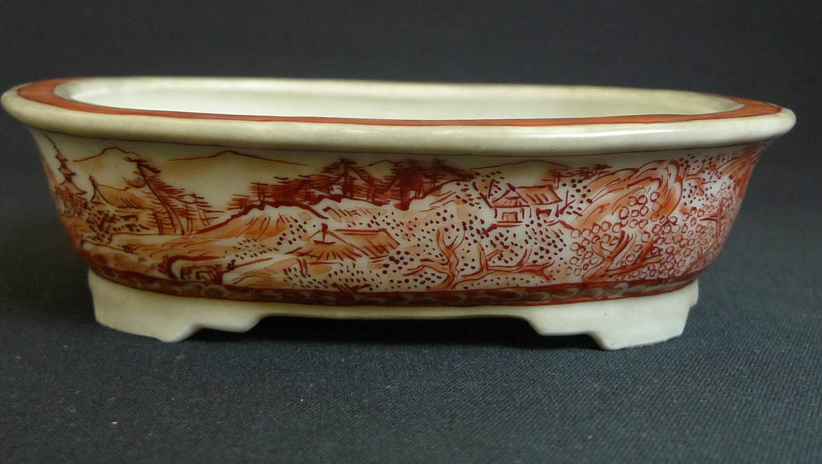 人気絵鉢作家＜伊藤月香・赤絵山水図・繊細画・実用サイズ・最高