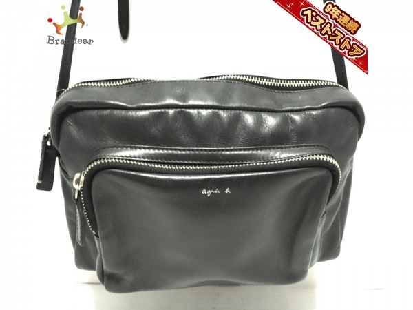 アニエスベー agnes b ショルダーバッグ レザー 黒 バッグ agnes 