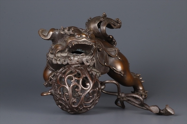 香道具 銅器 玉乗り獅子 香炉 香櫨 透かし火屋 仏具 骨董品 美術品 4394bha