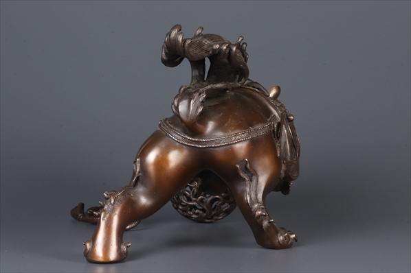 香道具 銅器 玉乗り獅子 香炉 香櫨 透かし火屋 仏具 骨董品 美術品 4394bha