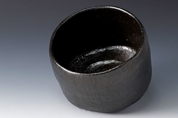 【古美味】十代大樋長左衛門(年郎)造 黒茶碗 茶道具 保証品 TsP4_6