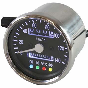 ブラック バイク用 140km/h 機械式 LED スピードメーター 60mm