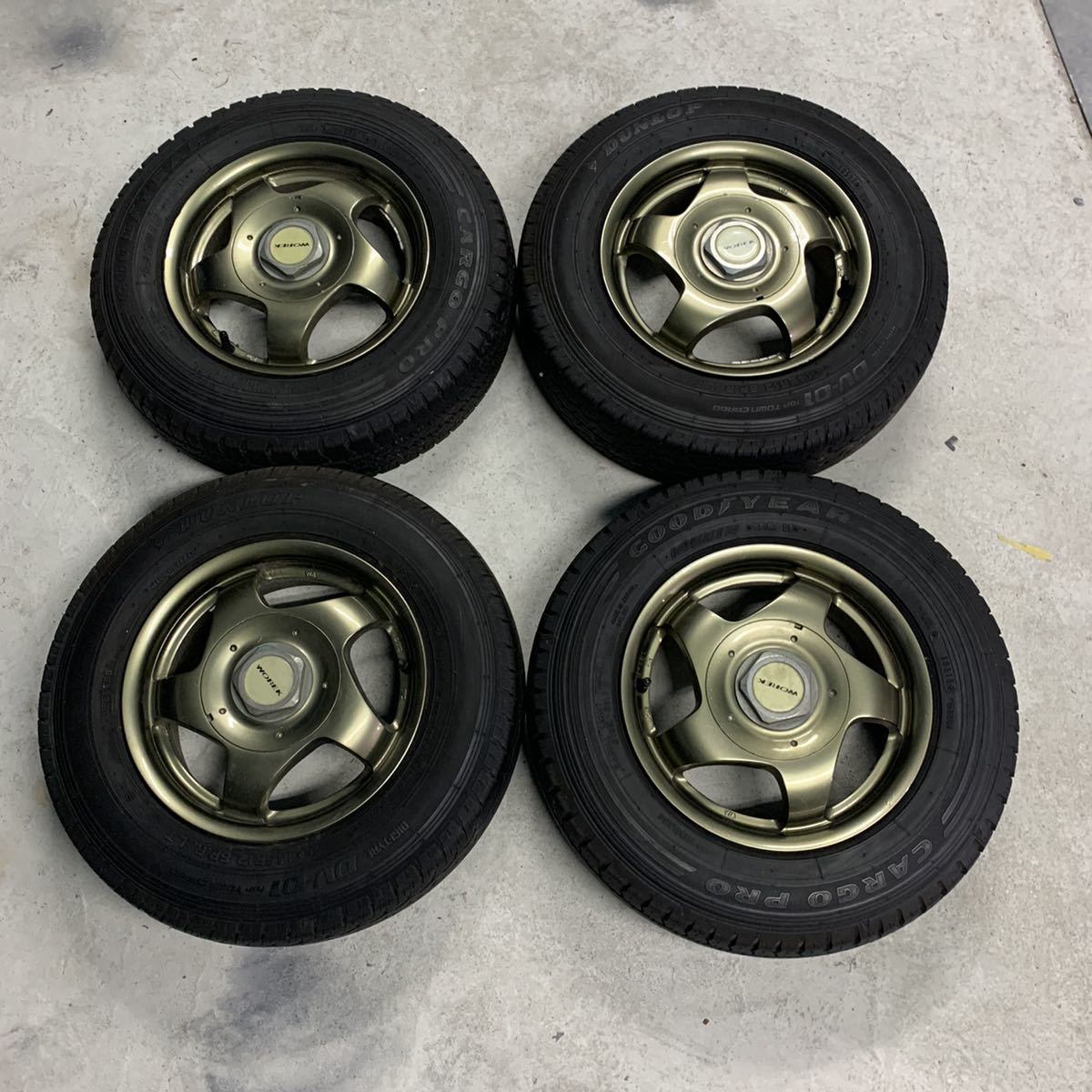 中古】12インチ アルミホイール 夏タイヤ付き 145/r12 6pr 軽トラ 箱 