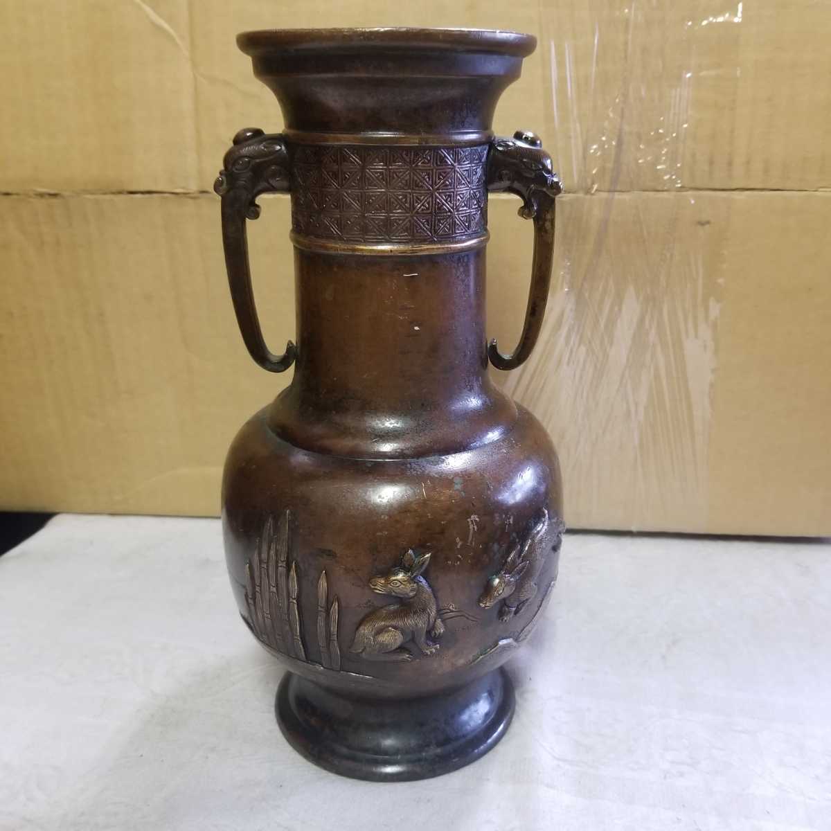 高岡銅器花瓶 株式会社竹中銅器 花鳥文様象耳付大花瓶 -高岡銅器 