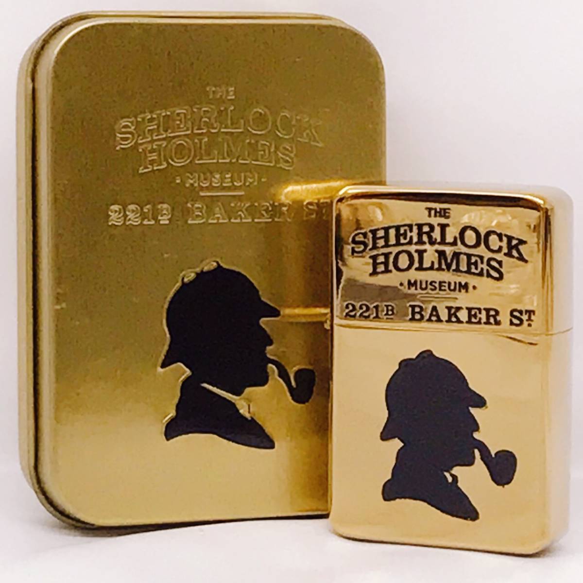 未使用★シャーロックホームズ オイルライター SHERLOOK HOLMES MUSEUM 限定 ★ケース付き／袋／レア／ゴールド色／未使用／