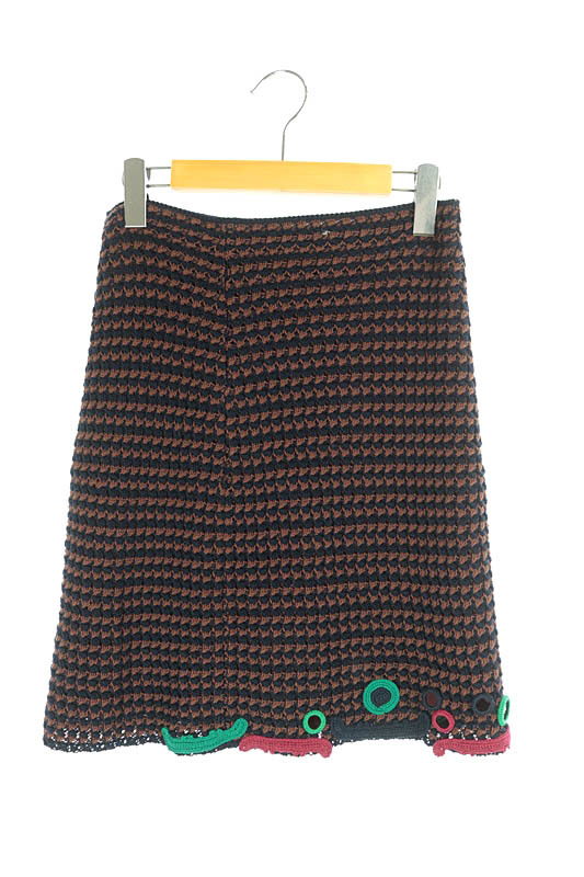 PRADA ニットスカート プラダ PRADA スカート 膝丈 タイト ニット 38 茶 紺 /DF □OS
