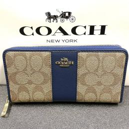コーチ COACH 長財布 シグネチャー ネイビー ラウンドファスナー