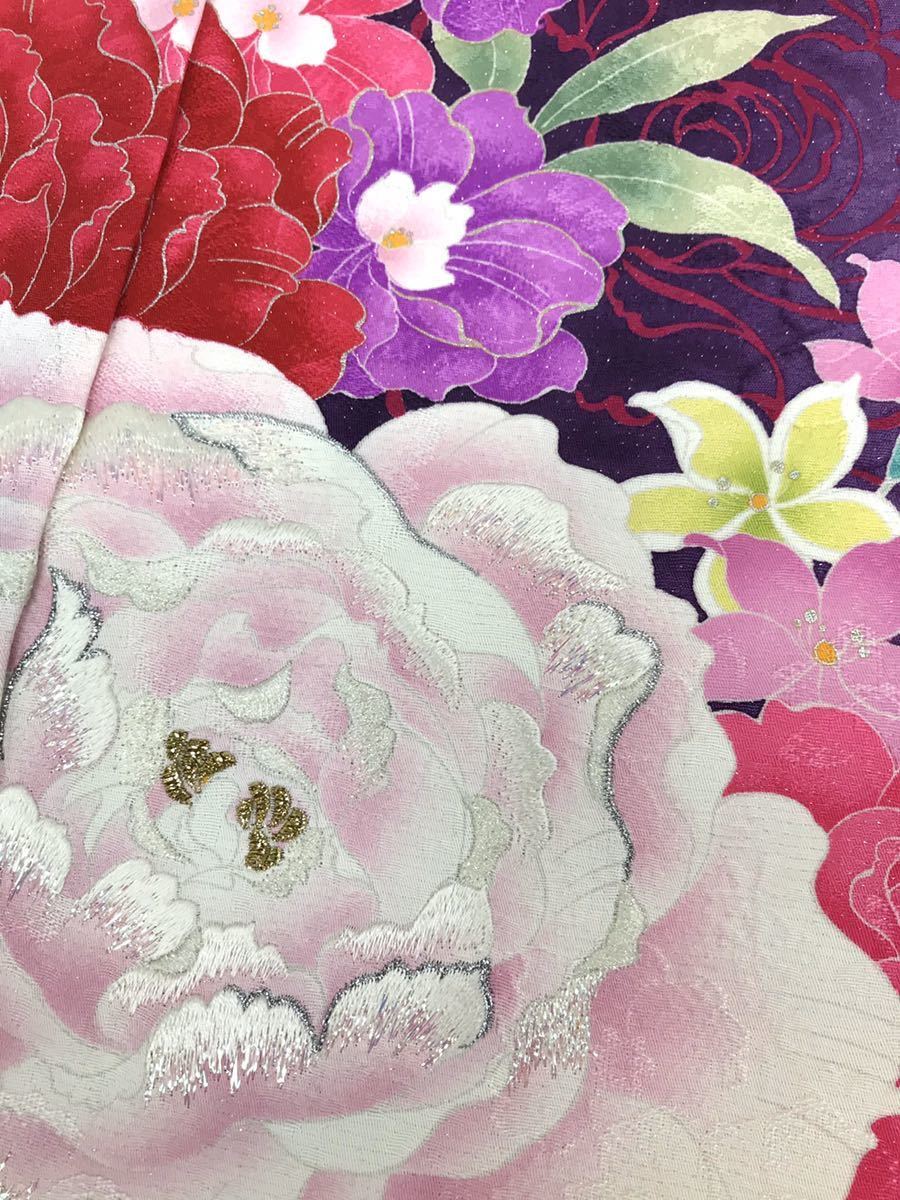 仮絵羽 振袖 刺繍 銀彩 銀通し 未仕立て品 正絹 八掛付 HOT049 仮絵羽 振袖 刺繍 銀彩 銀通し 未仕立て品 正絹 八掛付 HOT049