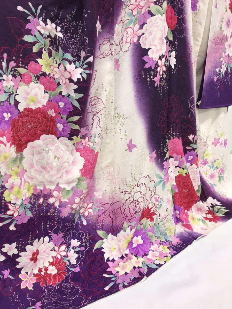 仮絵羽 振袖 刺繍 銀彩 銀通し 未仕立て品 正絹 八掛付 HOT049 仮絵羽 振袖 刺繍 銀彩 銀通し 未仕立て品 正絹 八掛付 HOT049