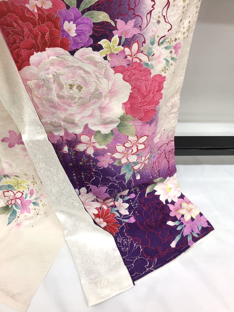 仮絵羽 振袖 刺繍 銀彩 銀通し 未仕立て品 正絹 八掛付 HOT049