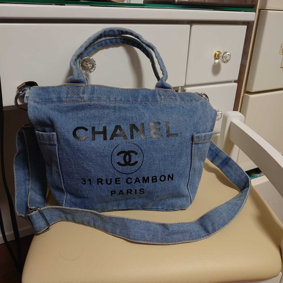 CHANEL シャネル ノベルティ デニム2wayトートバッグ ライトブルー