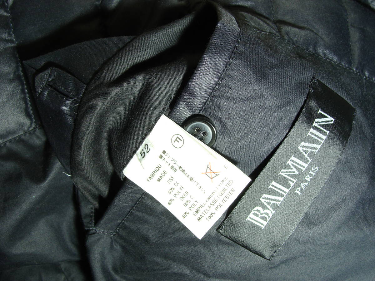 BALMAIN キルティングダウンコート 裏地ロゴ総柄 金具 ブラック 黒 美 