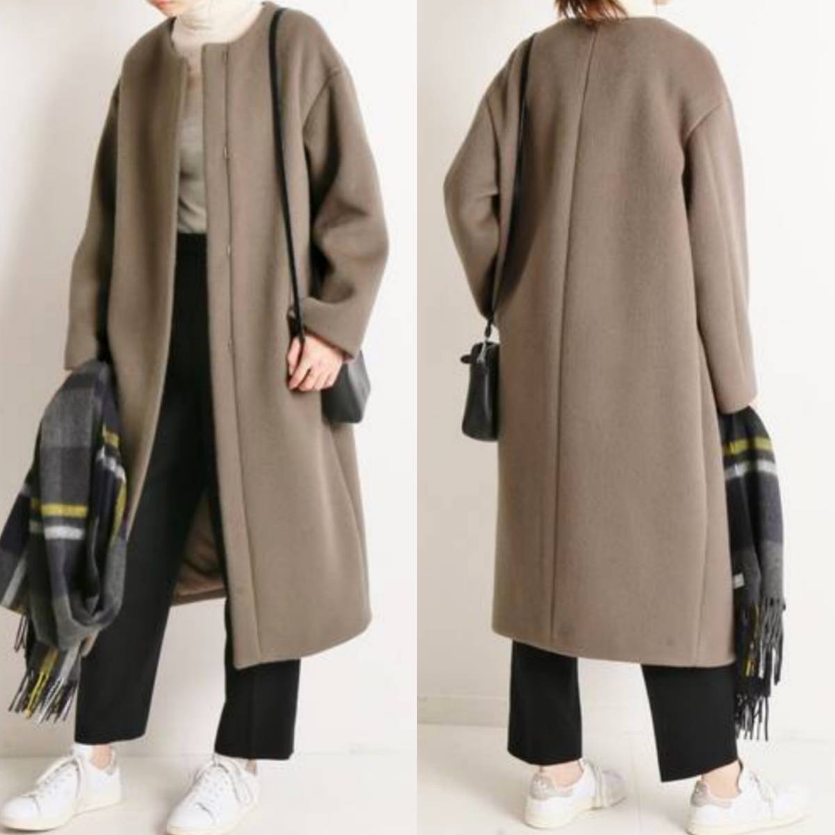IENA 2019AW ラムウールノーカラーロングコート 38 グレー イエナ IENA
