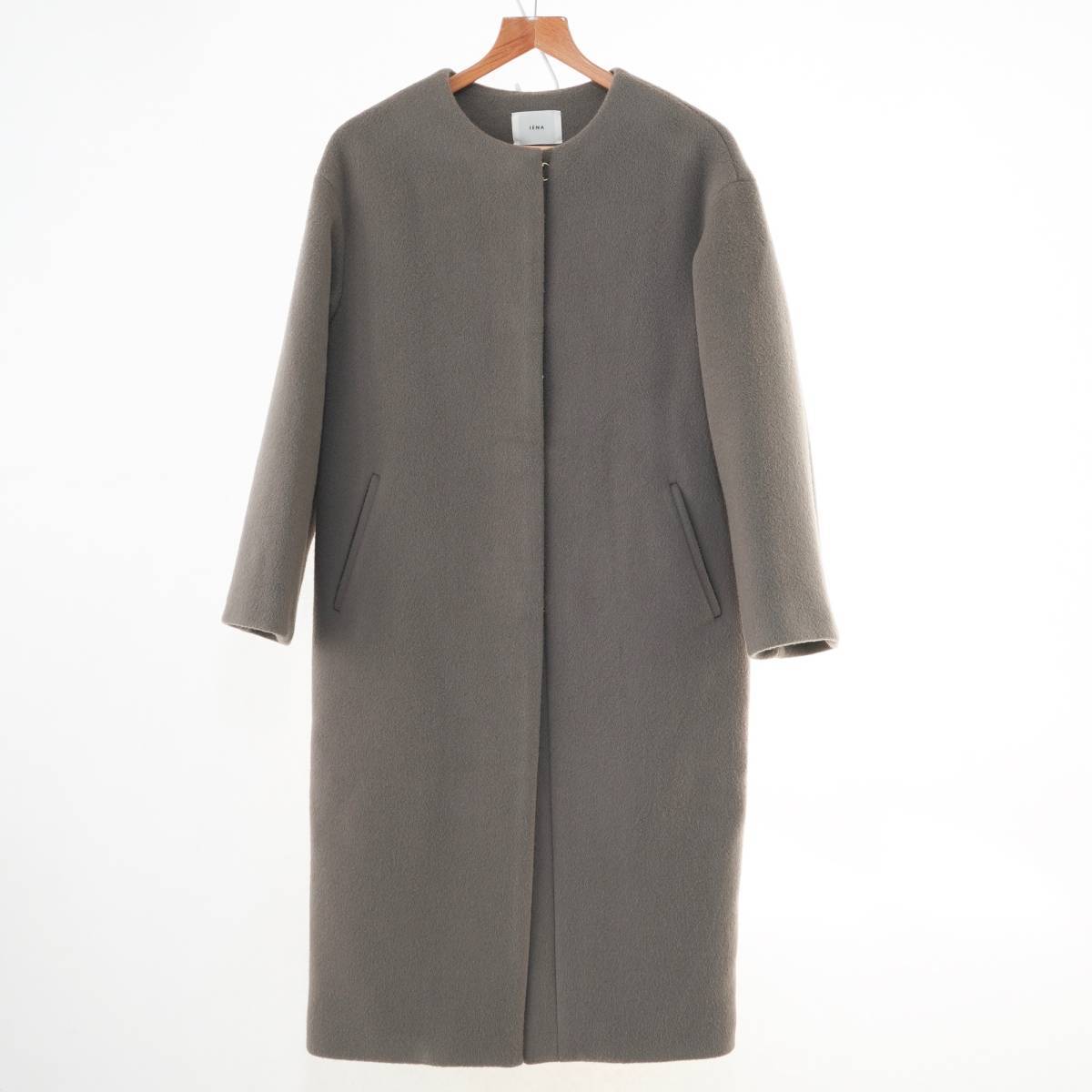 IENA 2019AW ラムウールノーカラーロングコート 38 グレー イエナ IENA