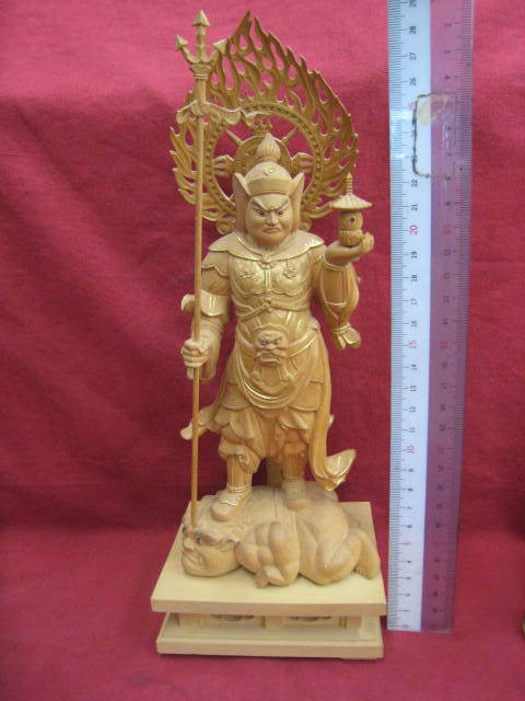 EV755 【彫刻家 石川確治 作】一刀彫 木彫「達磨大師像」高40.5cm 重