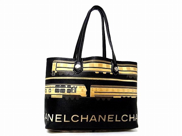 1円 ■美品■ CHANEL シャネル ロゴ セントラルステーション PVC×レザー シルバー金具 トートバッグ ショルダー ブラック系 J1412pN