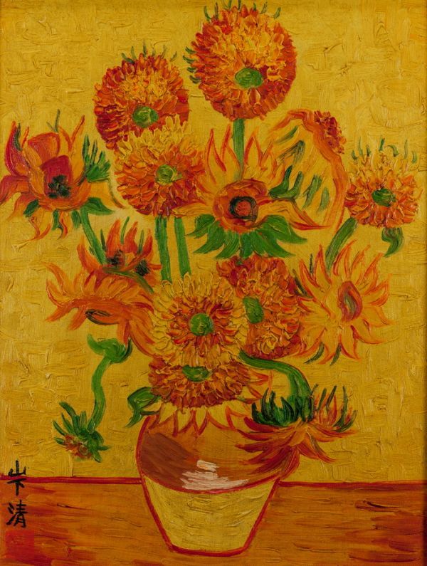 依頼品】作者不明 油彩 花 表サイン 裏書(印譜) 共シール F6号 額装 /検索