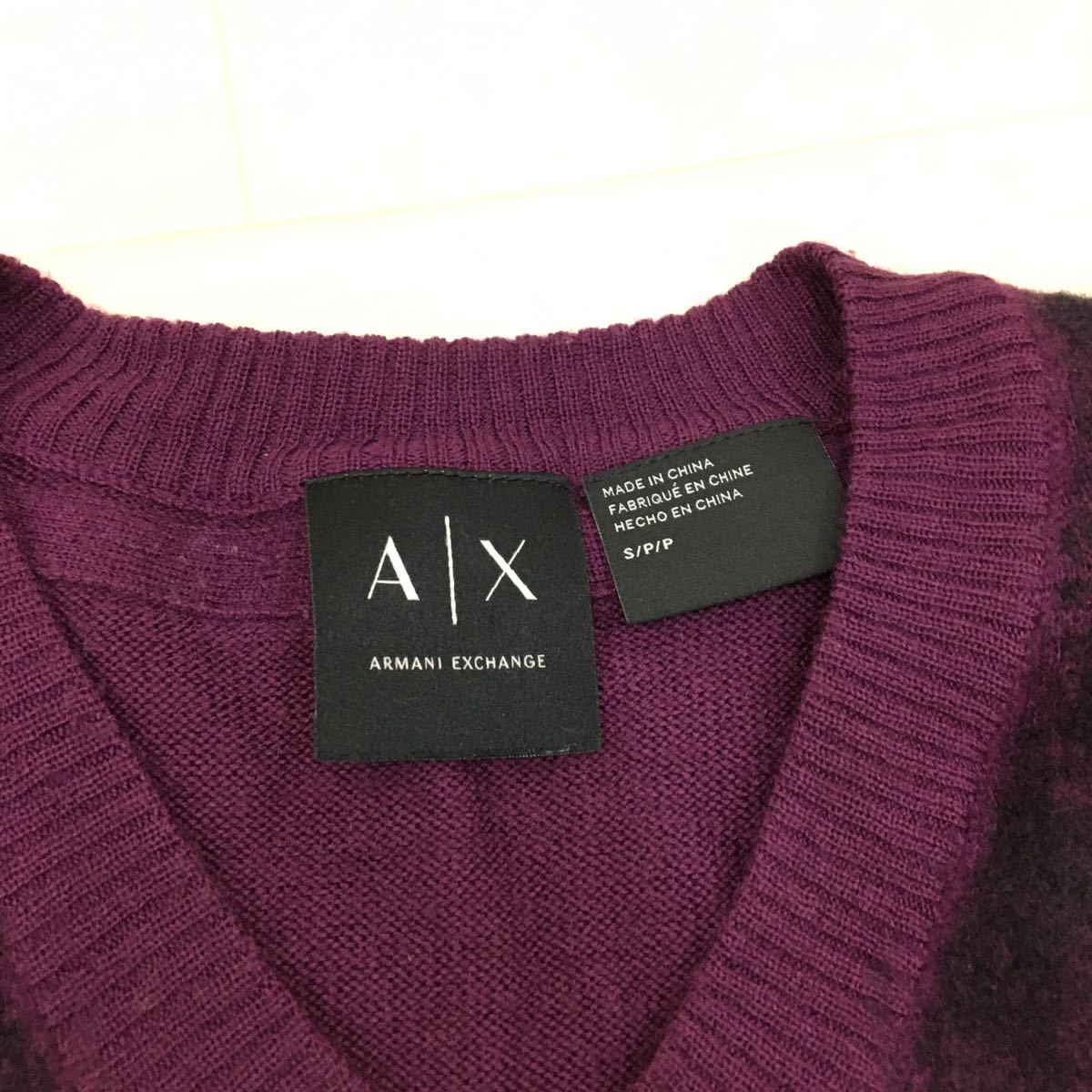 C040 A|X ARMANI EXCHANGE アルマーニ エクスチェンジ 薄手 ニット セーター ウール混 トップス メンズ S エンジ ピンク 総柄 アルマーニ Armani ARMANI エクスチェンジ Silicone Bracelet