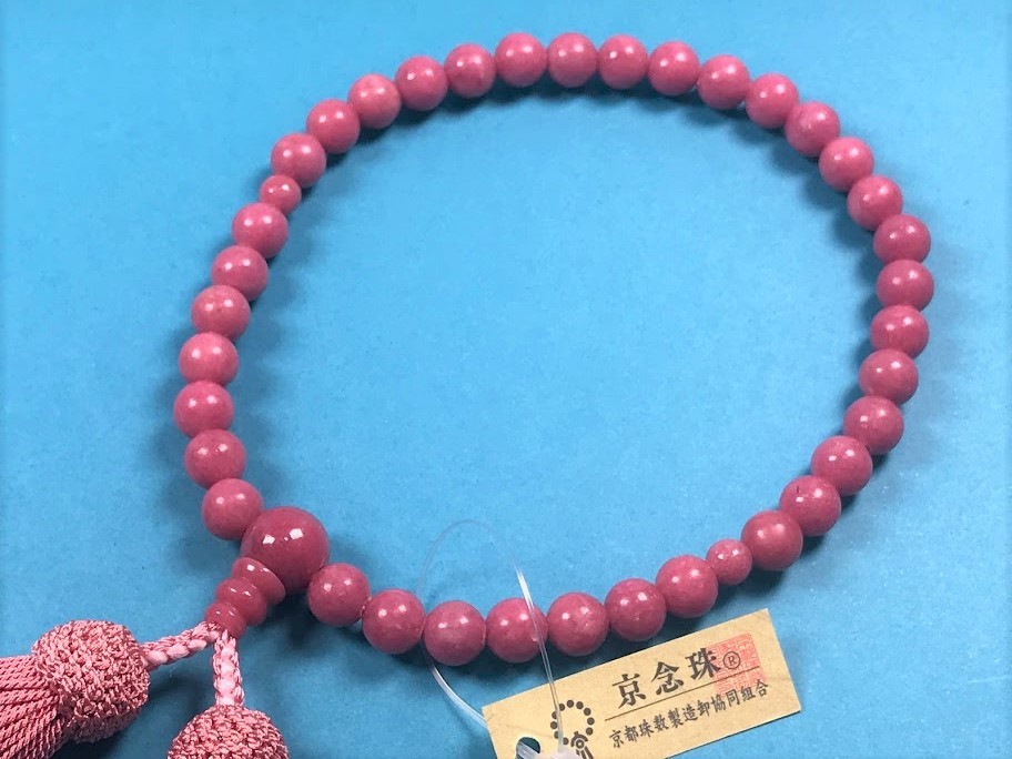 女性用 お数珠 上バラ貴石 片手7mm玉 共仕立て 正絹房 京都製造卸組合