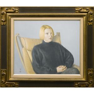 SALE，大人気 日本美術 ○○高塚省吾 ／ 人物画 額付 油絵 F8