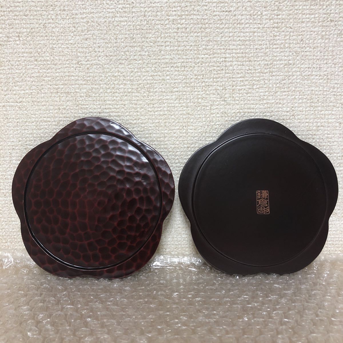 送料無料〉鎌倉彫 菓子皿 梅型 漆器 銘々皿 小皿 木製 銘々皿