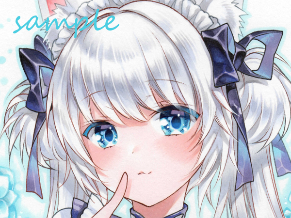 ☆オリジナル手描きイラスト 猫耳メイド 白猫 A4☆(手描きイラスト