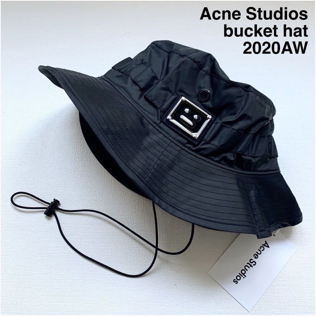 新品 アクネ ストゥディオズ Acne Studios フェイス ロゴプレート付き バケットハット 定1.76万 黒 ブラック 帽子 ユニセックス 男女兼用
