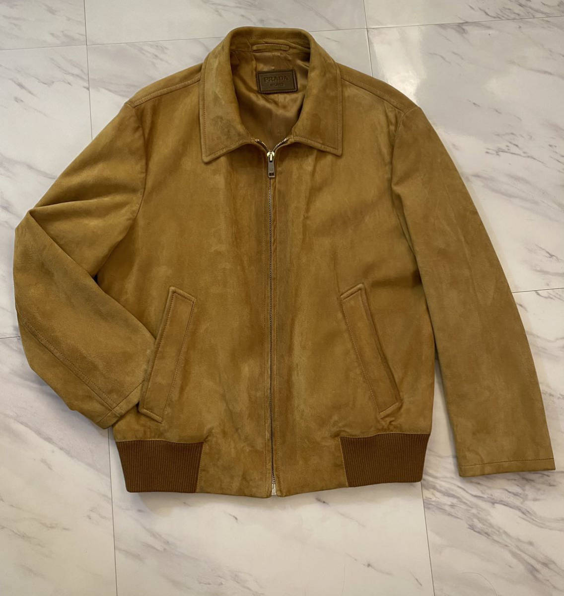 美品 希少 PRADA MIRANO 13AW 最高級 スウェード レザー ジャケット 50 ベージュ プラダ ミラノ 本革 A-1 ブルゾン 国内正規品 激レア 名作