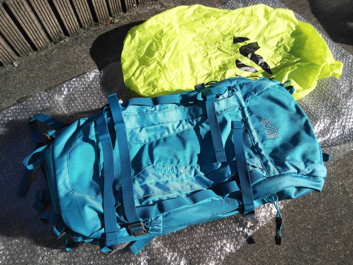 中古：MILLETミレー KHUMBUクンブ 32 LD（登山・トレッキング、女性向けザック、明るい水色、純正レインカバー付き）_1
