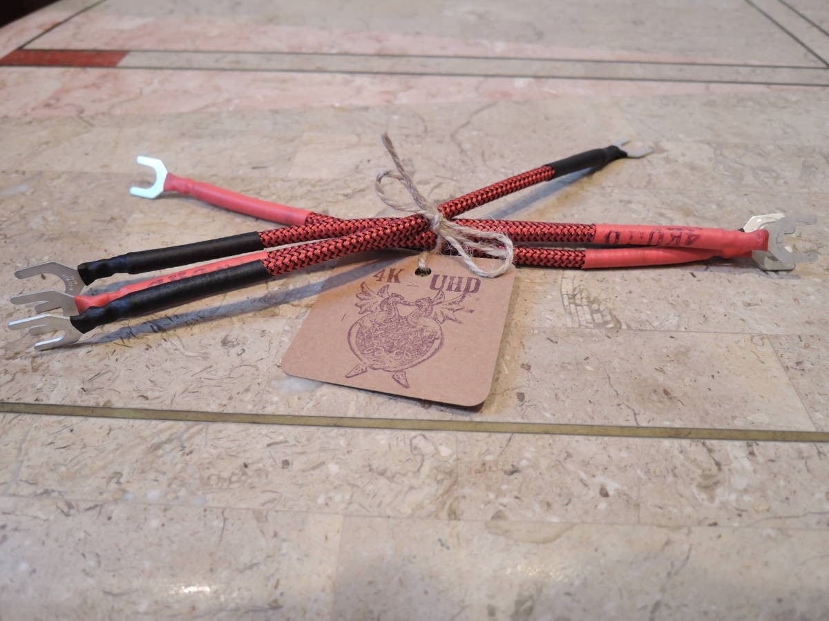 ★4K UHD・RED【無ハンダ・7対14芯＜高信頼＞トリプルシールド ジャンパーケーブル・高耐久ナイロン編み（20cm4本）】