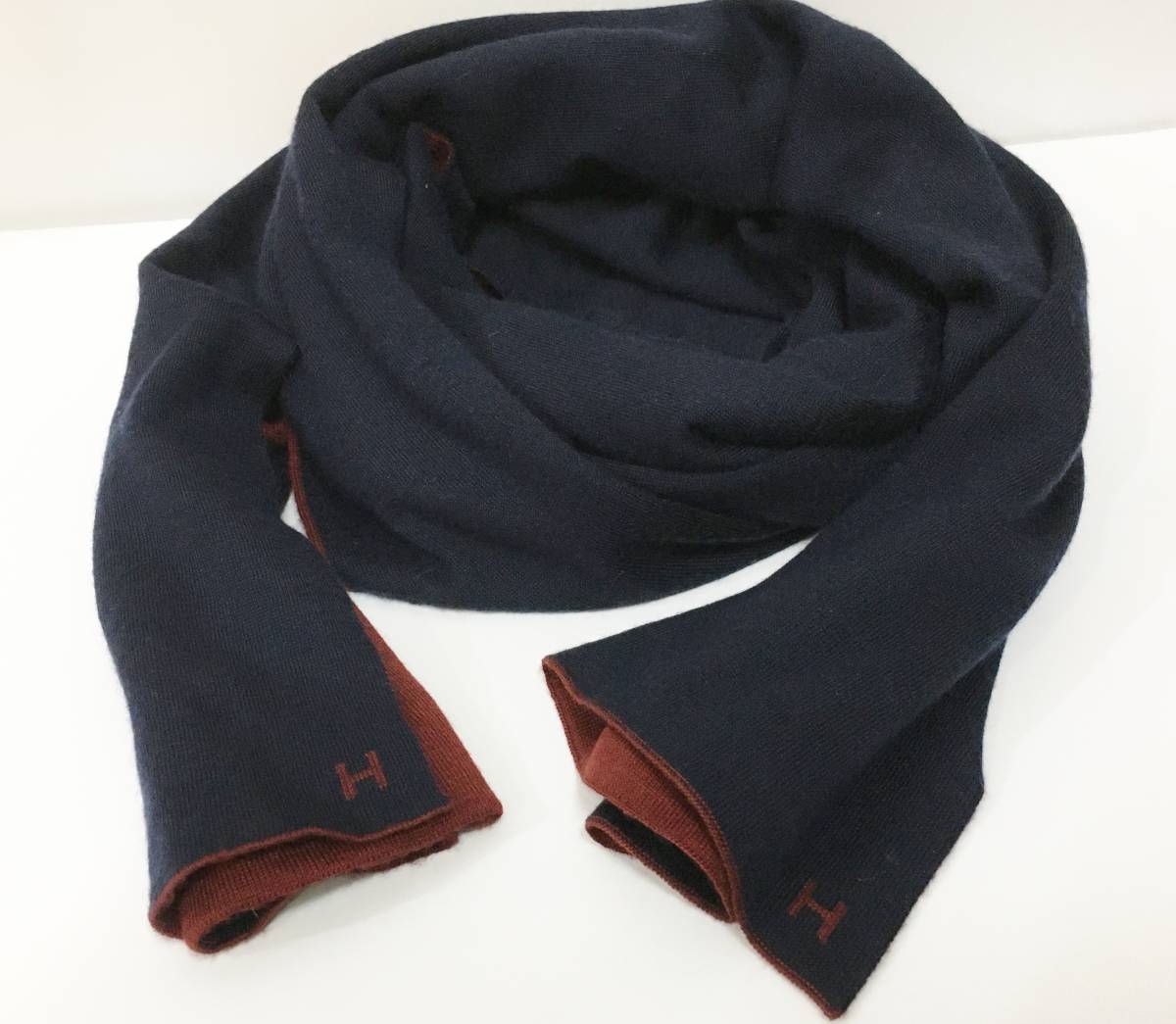 フランス製 HERMES エルメス アレ・ルトゥール カシミヤ×シルク Hロゴ
