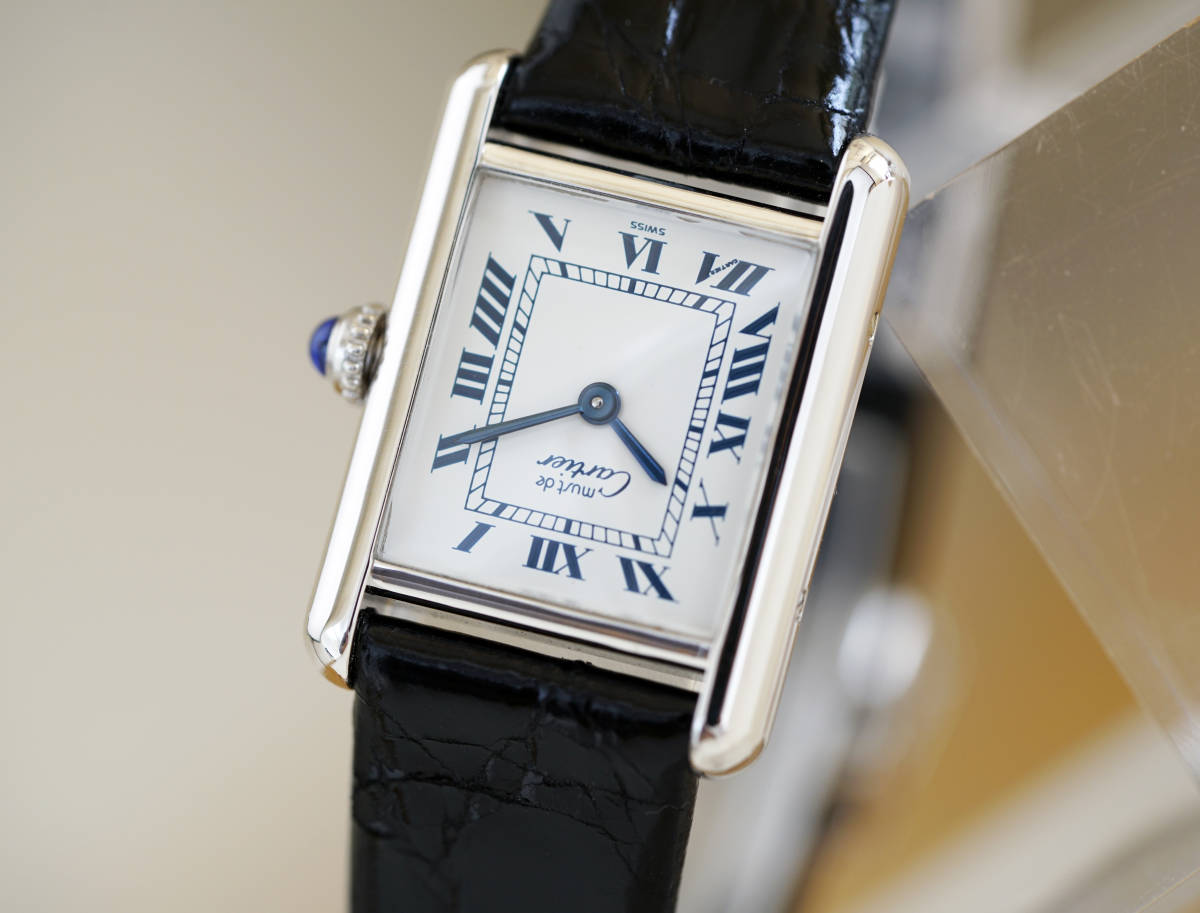 カルティエ マスト タンク シルバー 美品 ブルーローマン SM Cartier 