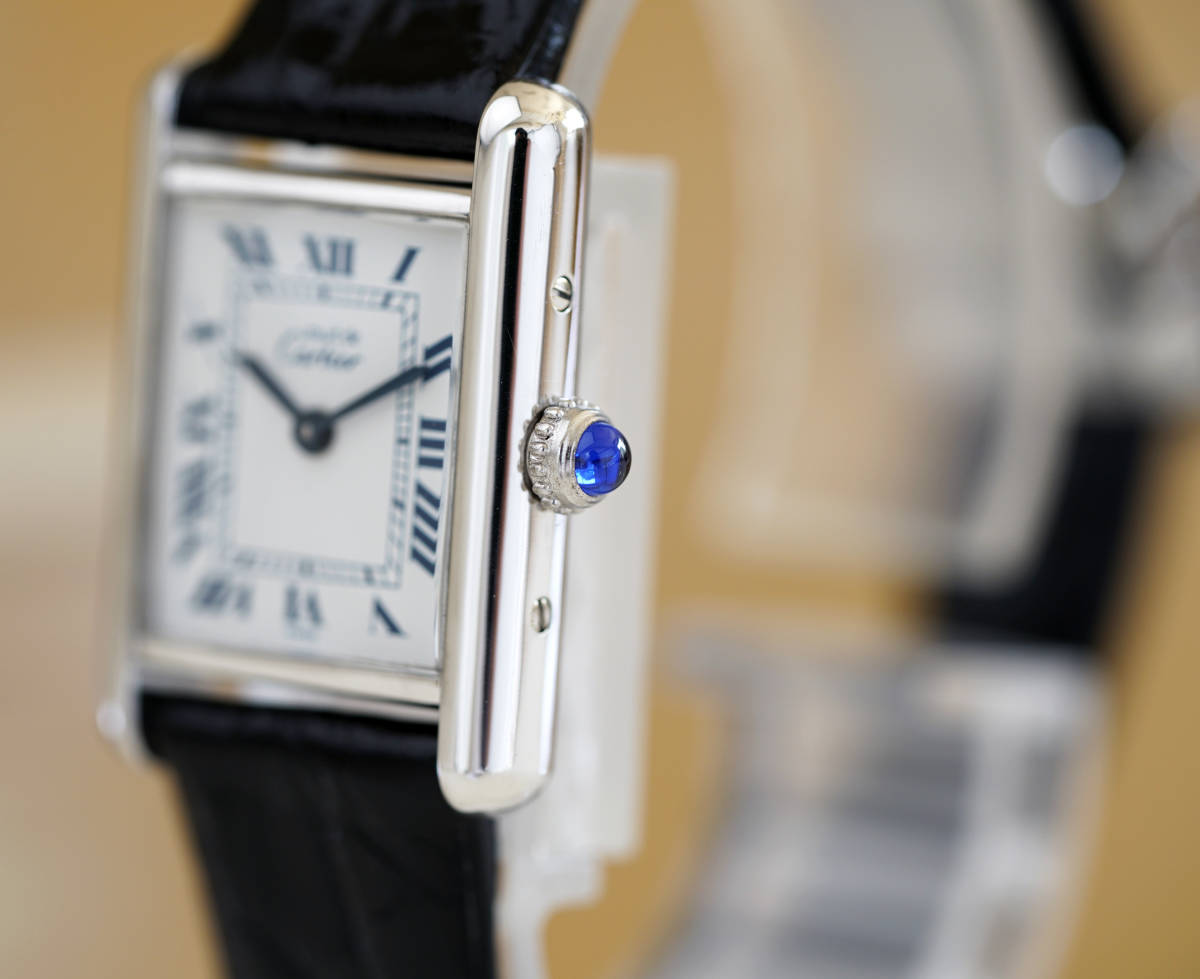 美品 カルティエ マスト タンク シルバー ブルーローマン SM Cartier 