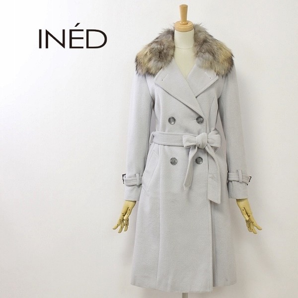 イネド INED 新しいファッション - ラクーンファー ベルテッドコート 