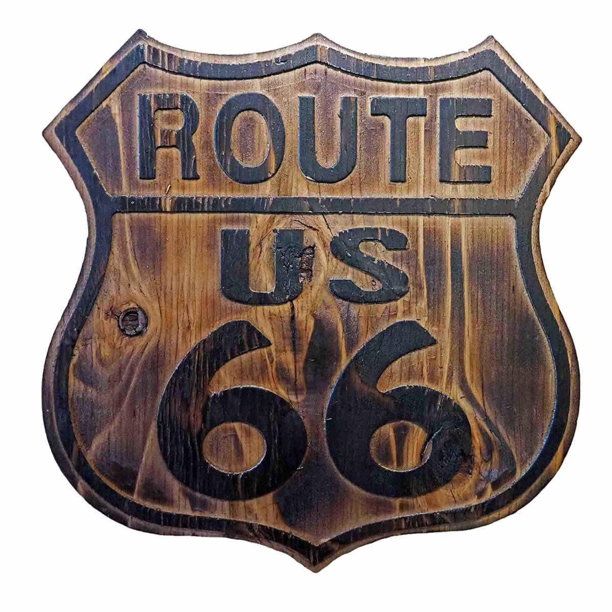 茶 SMALL ビンテージ木製看板 ルート６６アメリカンウッドサインボード (SMALL)_1
