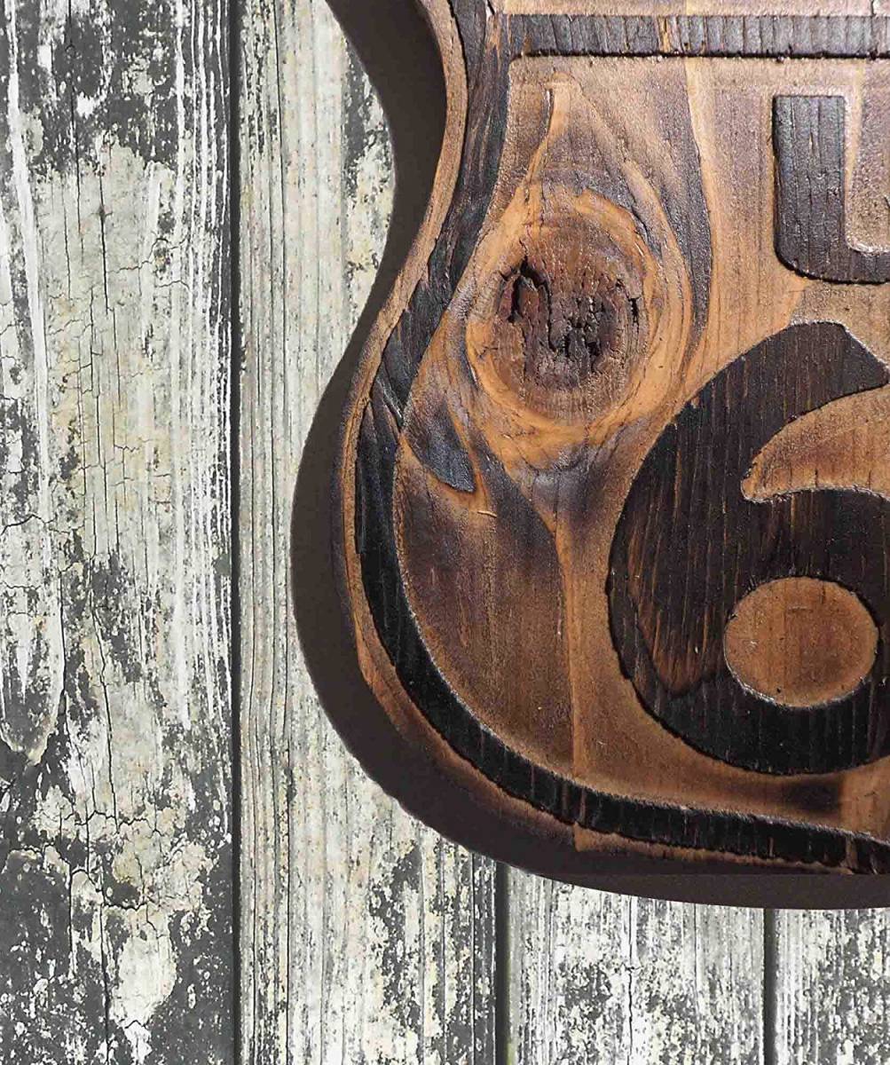 茶 SMALL ビンテージ木製看板 ルート６６アメリカンウッドサインボード (SMALL)_2