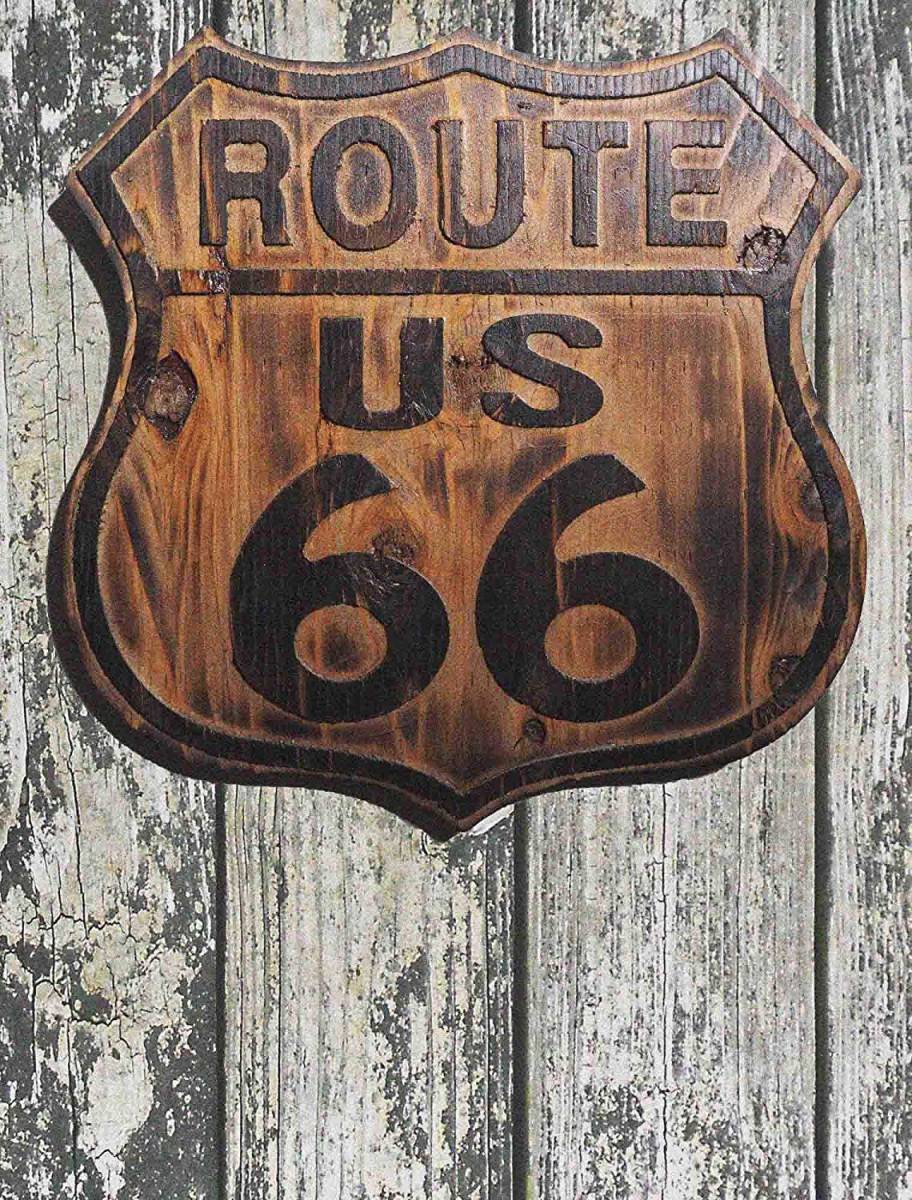 茶 SMALL ビンテージ木製看板 ルート６６アメリカンウッドサインボード (SMALL)_4