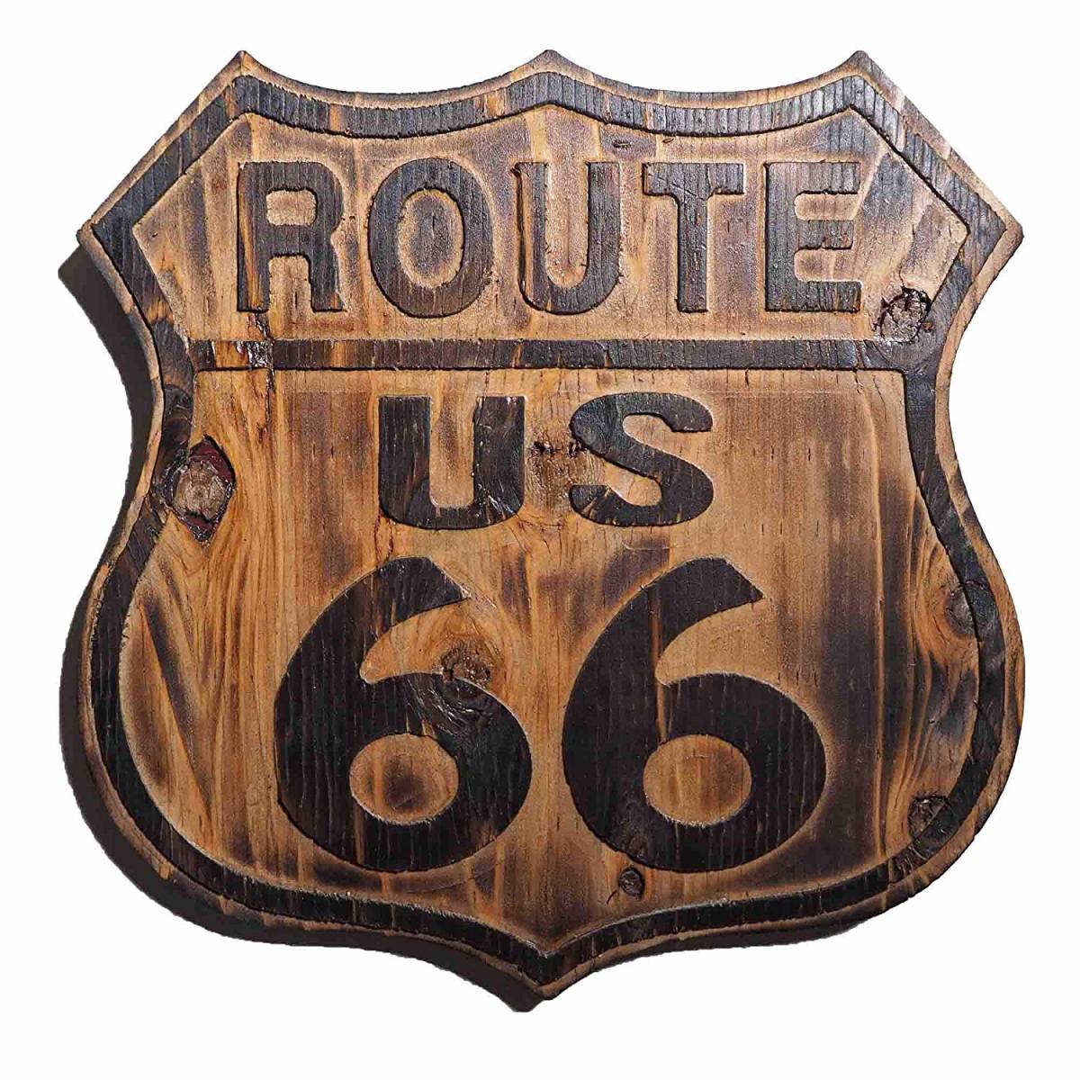 茶 SMALL ビンテージ木製看板 ルート６６アメリカンウッドサインボード (SMALL)_9